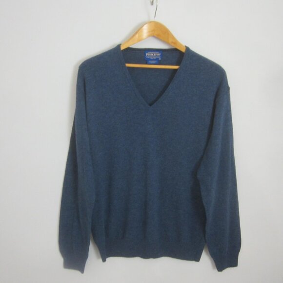 Pendleton Mens Medium Heather Blue 100% Lambswool V Neck LS Pullover Sweater M e - Picture 1 of 9